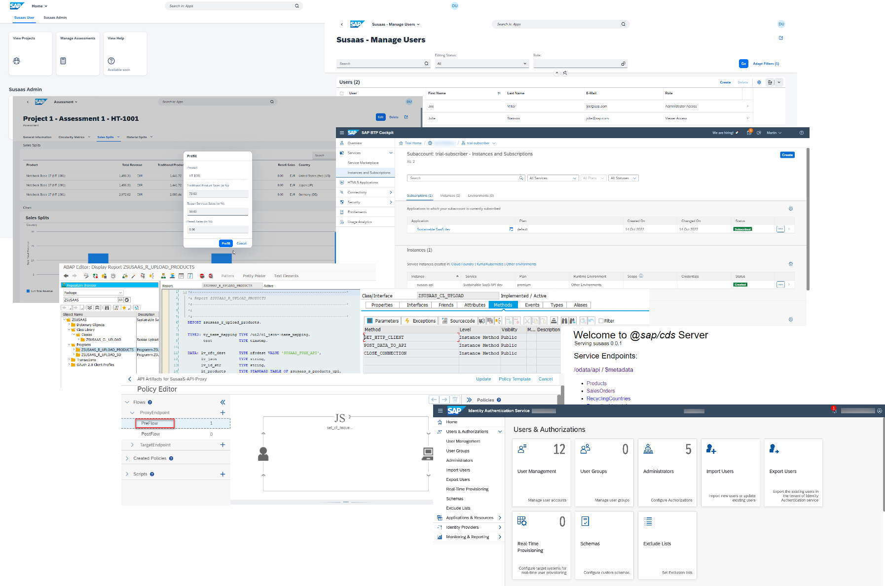 A screenshot showing multiple screens of the sample application.