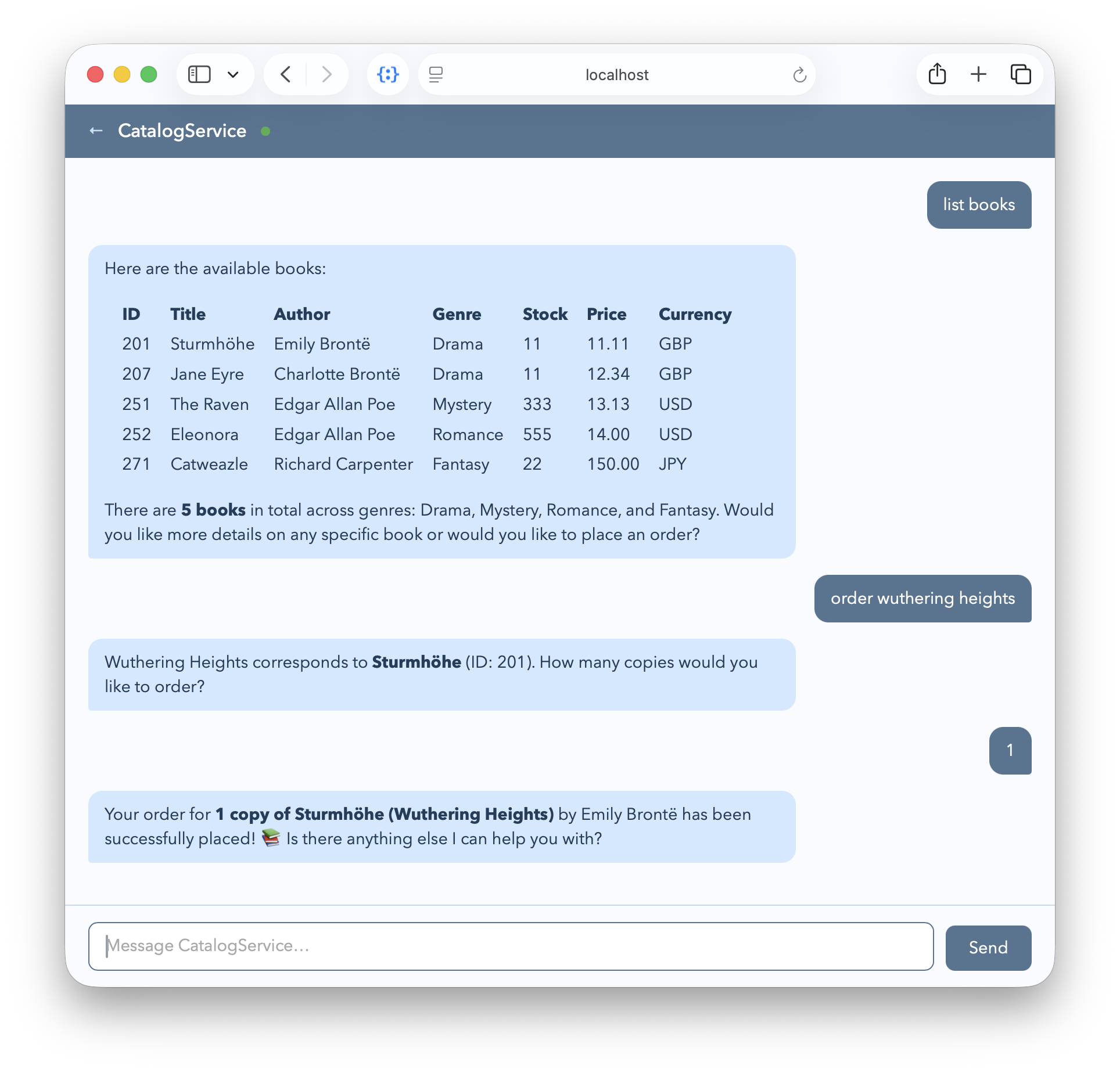 Screenshot of the experimental chat preview for local development