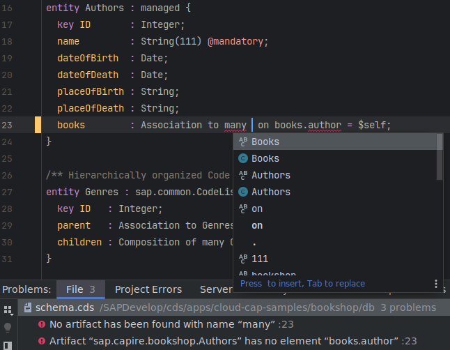 Example of code completion in IntelliJ