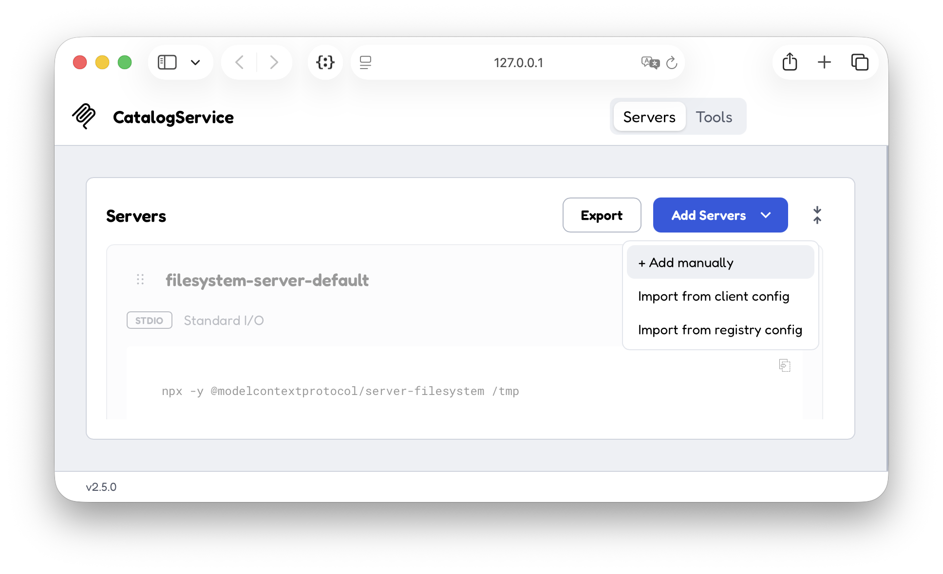 MCP Inspector start page