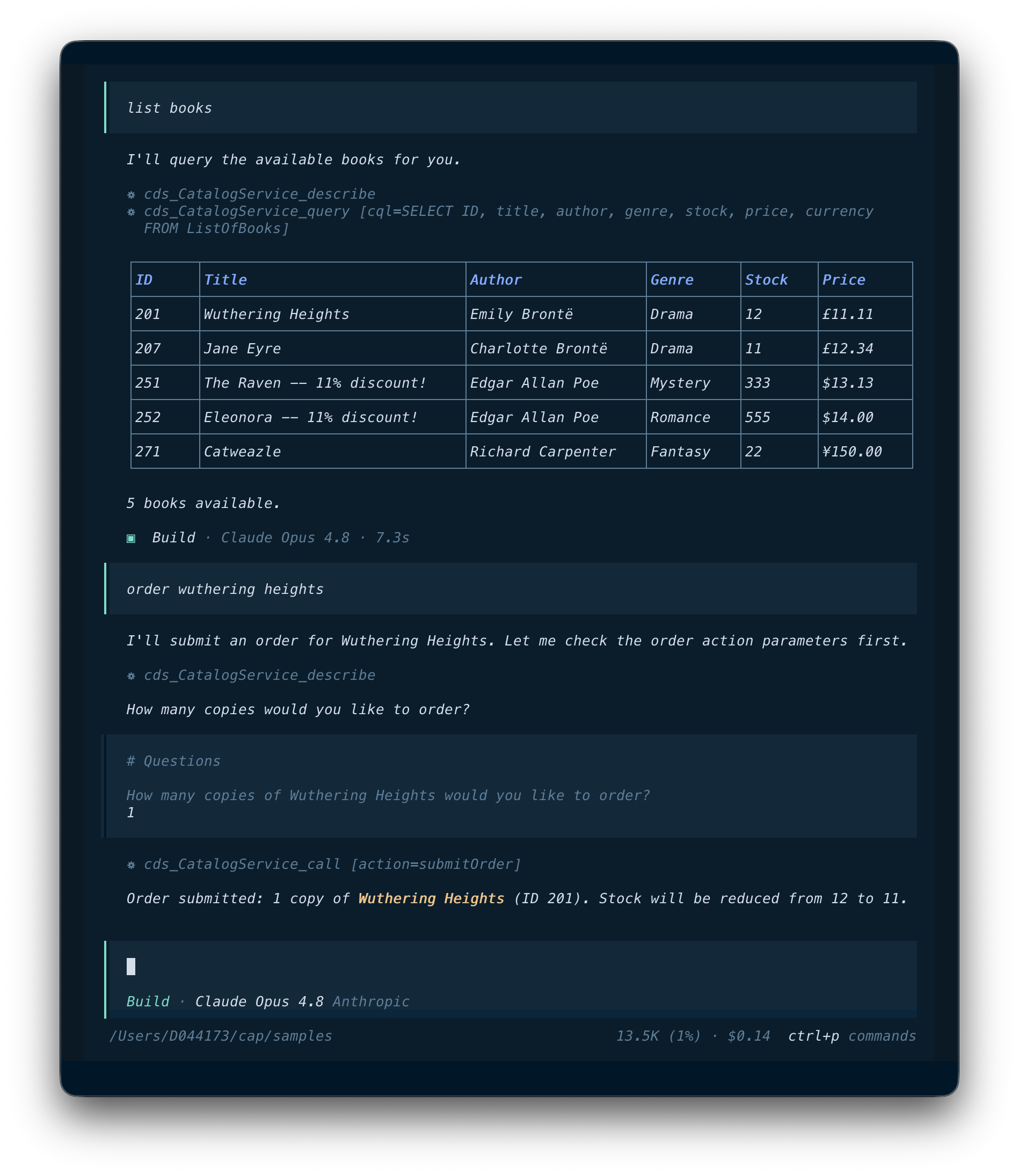 List books and ordering books via OpenCode