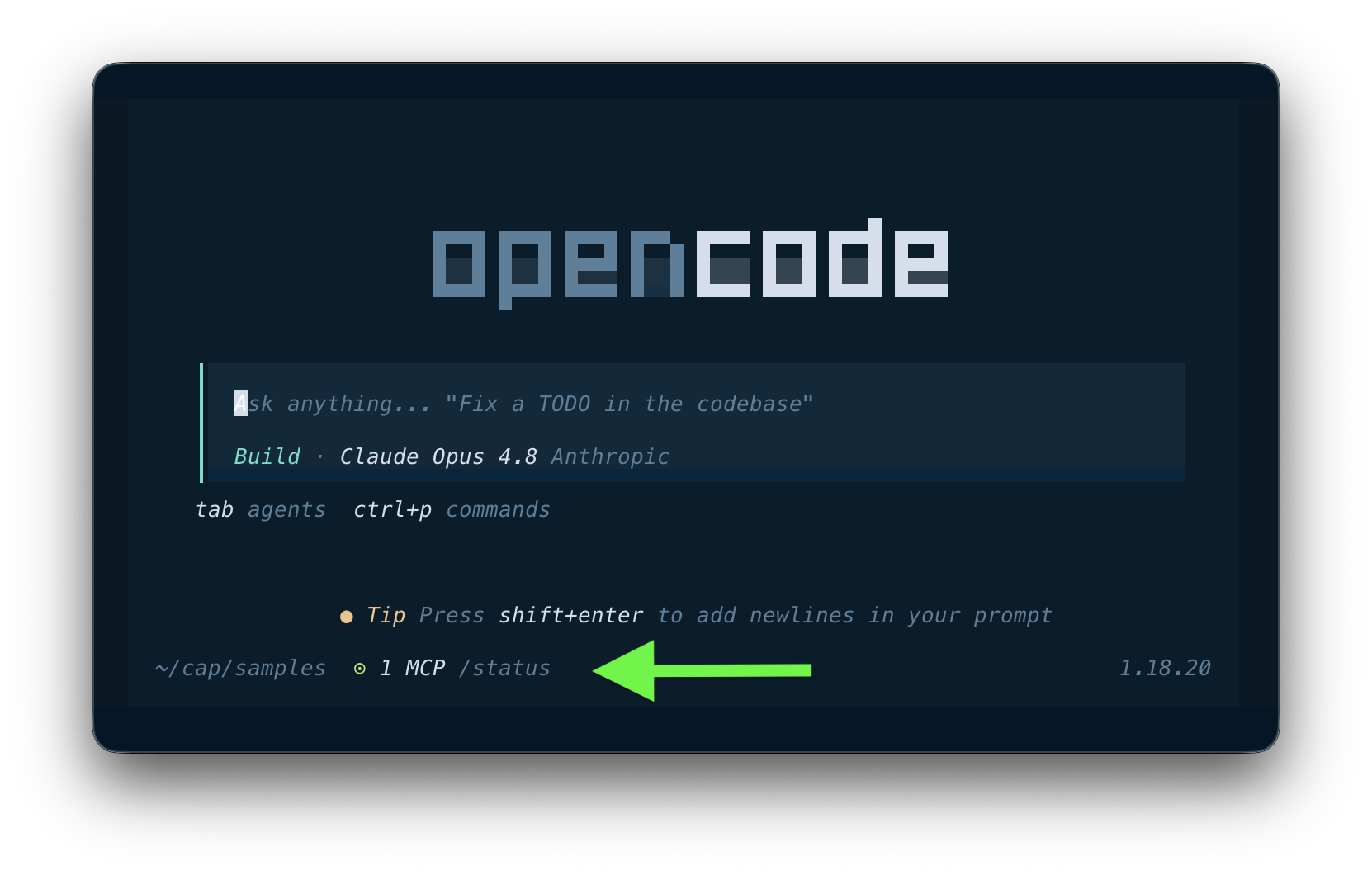 OpenCode status line showing connected MCP servers